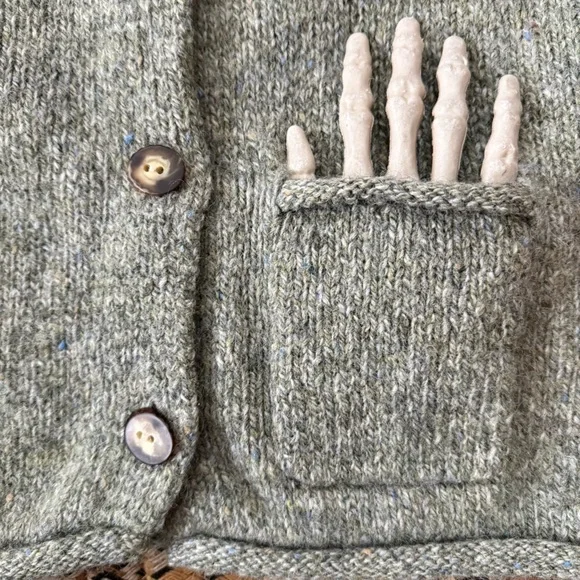 Vintage 80s LL Bean Wool Rayon Blend Green Knit Cardigan Sweater Vest ~ Size M - Picture 8 of 8